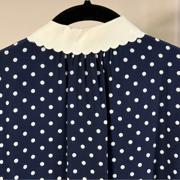 Tory Burch Navy Polka Dot silk Dress w/ white scalloped collar size 2 LIKE NEW - Picture 11 of 16